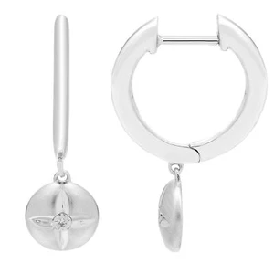 Diamond Circle Dome Drop Earrings in Sterling Silver - Picture 1 of 3