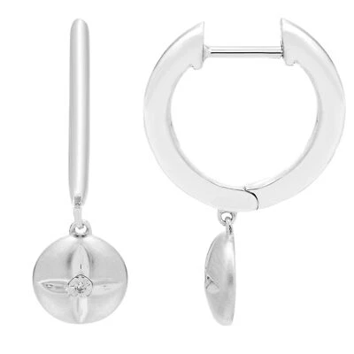 Diamond Circle Dome Drop Earrings in Sterling Silver - Image 1 of 3