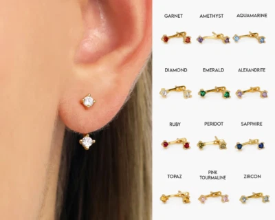 Pendientes chaqueta oreja piedras preciosas naturales plata 925, chapados en oro, chapados en oro rosa Foto 1 de 4