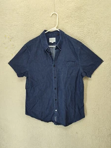 Five Four Los Angeles Men Shirt Large Blue 100% Cotton Short Sleeve Button Down - Picture 1 of 18