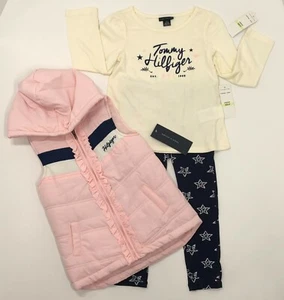 Tommy Hilfiger Girls 3-Pc. Ruffled Vest, Logo Top & Star-Print Leggings Size 4T - Picture 1 of 11