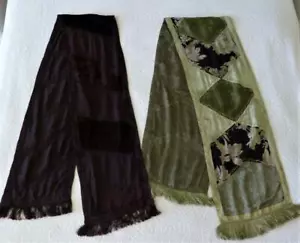 "Lote de 2 chales de terciopelo y terciopelo bordados verde vino Tienda Ho Boho 12""x84" - Imagen 1 de 12