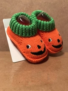 Carter's Orange Halloween Pumpkin Infant Baby Knit Booties 0-6 Months New - Picture 1 of 12