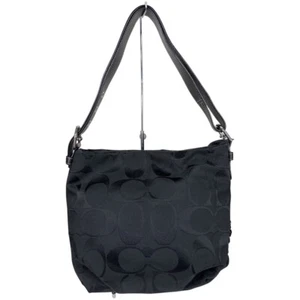 Bolso Bandolera Coach 24CM Signature Lona Cuero Negro Plateado - Imagen 1 de 10