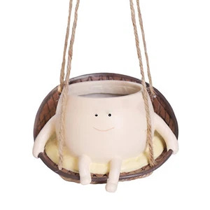 Swinging Plant Pot with Face Resin Flower Head Planter Funny Succulent Planter - Picture 1 of 12