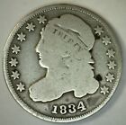 1834 Us Dime Silver Capped Bust Very Good 10 Cents United States Type Coin Vg+