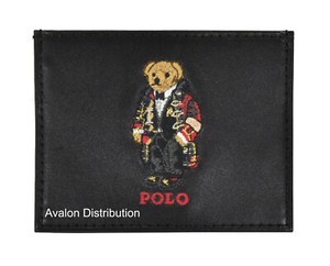 Polo Ralph Lauren Black Leather Duffel Coat Holiday Bear Card Case Wallet New