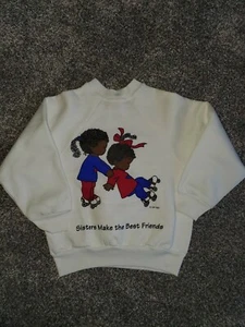 Vtg Hanes "Sisters Make The Best Friends" Girls White Hanes Sweatshirt Size 6/6x - Picture 1 of 8