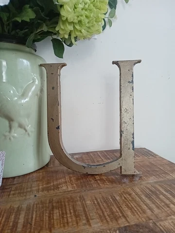 Vintage cast brass shop sign letter U 23cm tall great patina mid century retro Cover