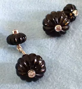 Unisex Hand Carved Pair of Black Onyx diamond Cufflinks sterling silver Unique - Picture 1 of 4