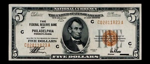$5 1929 Philadelphia Pennsylvania National Banknote Free Shipping #104 - Picture 1 of 2