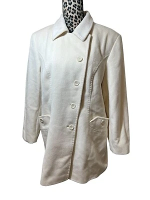 Calvin Klein Cream Ivory Women’s Peacoat Angora Wool Lined SZ 14 Double Button  - Image 1 of 4