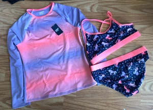 Lands End Bikini Swimsuit Girls Size 14 with Rash Guard 3 Piece WL - Picture 1 of 4