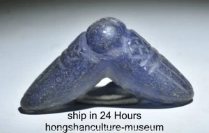 2.8" Chinese Hongshan Culture Blue Crystal Carving Cicada insect Pendant Amulet - Picture 1 of 5