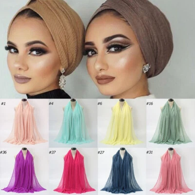 Women Cotton Linen Crinkle Long Scarf Hijab Soft Scarves Wrap Voile Solid Shawl` - Image 1 of 4