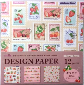 amifa Vintage Fruits 3 Design Origami Paper Japan 12 Sheets Strawberry Cherry - Picture 1 of 3