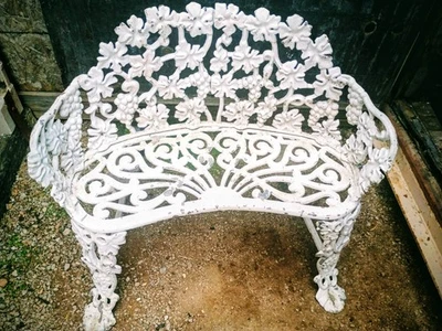 Antique Grape & Leaf White Painted Cast Iron Garden Bench Vintage - Image 1 of 4