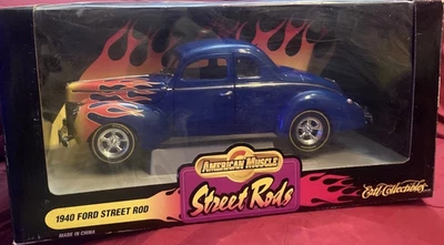 1/18  (  ISB 20  ) ERTL AMERICAN MUSCLE 1940 FORD STREET ROD COUPE BLUE/W FLAMES - Image 1 of 4