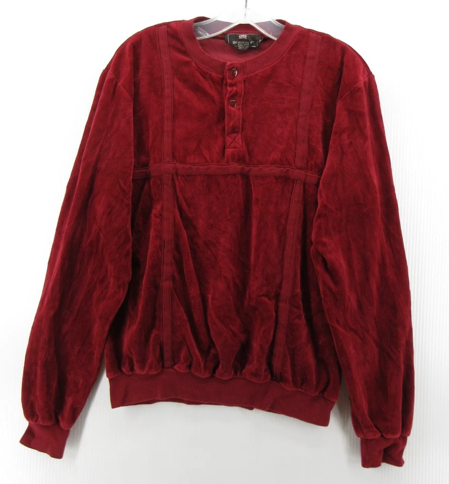 VINTAGE Givenchy Monsieur Sweater Men Medium Red Velour Henley Rockabilly 80s - Image 1 of 4