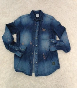 Chevignon France Button Up Denim Shirt Painted Small Slim size S - Picture 1 of 9