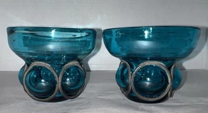 Blaue Glasblase im Käfig mundgeblasen Brutalist Vintage Pontil 3” hoch x 3 6/8” breit - Bild 1 von 13