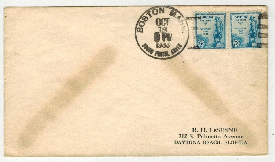 1933 POLISH THADDEUS KOSCIUSZKO 734 SCARCE CANCEL BOSTON MASS SOUTH POSTAL ANNEX - Image 1 of 1