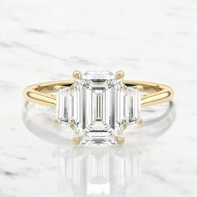 Semi Mount Engagement Ring Setting Emerald Cut 0.50 Ct Diamond 14k Yellow Gold - Image 1 of 4