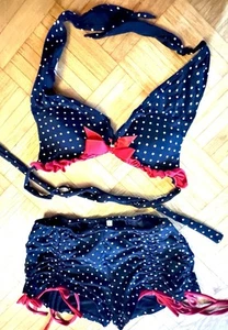 Bikini Set 2 Tlg. Gr. S Bh Hose Polka Dot Rot Schwarz Rockabilly Volant Push Up - Bild 1 von 7