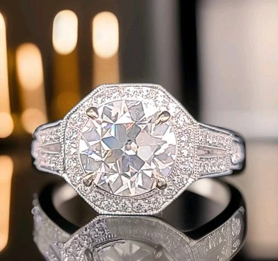 Anillo de compromiso vintage de oro blanco de 18k de 3,08 quilates diamante cultivado en laboratorio tallado en euro de 3,08 quilates  Foto 1 de 4