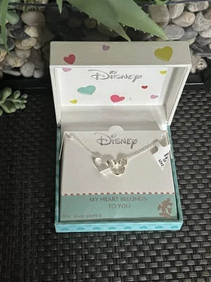 My Heart Belongs To You Mickey And Pave Heart Adjustable Silver Plated Necklace - Image 1 of 4