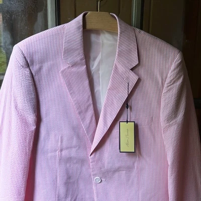 NUEVO CON ETIQUETAS ALAN FLUSSER Preppy Rosa Seersucker Chaqueta Abrigo Deportivo Palm Beach 40 Rojo NUEVO Foto 1 de 4