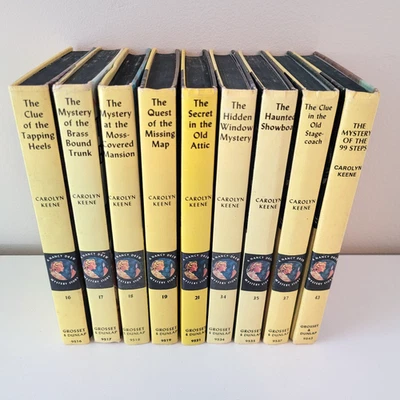 VTG Lot Of 9 Nancy Drew Books Hardcover Matte Yellow Spine Carolyn Keene 50s 60s - Imagem 1 de 4