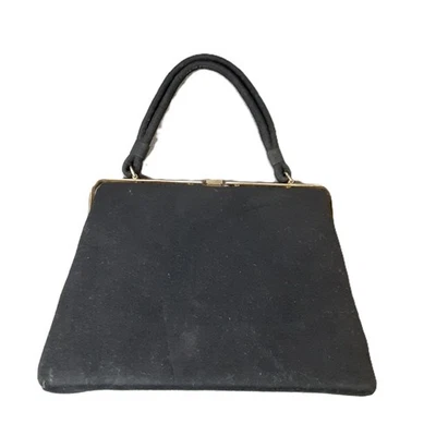 Cartera Dover Vintage Años 60 Retro Negro Dorado Acento Asa Cremallera Bolsillo Imitación Terciopelo Foto 1 de 4