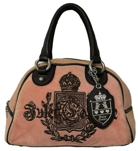 Y2K McBling Juicy Couture Pink Brown Velour Bowler Bag Purse With Charm - Picture 1 of 20