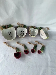 8 Piece Set  Apple Ceramic   Measuring Cups and Spoons w/ Burlap String Hanging - Picture 1 of 16