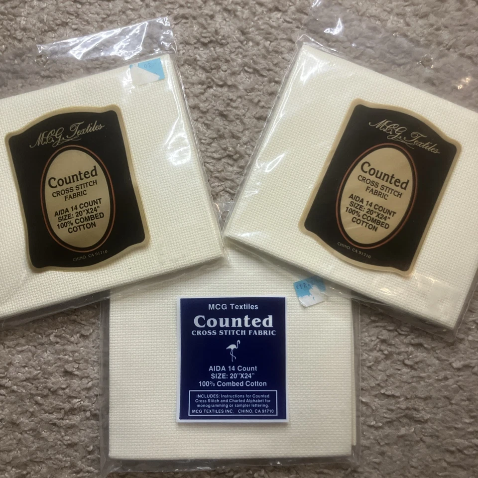 Lot Of 3 MCG Textiles 14 ct Ivory 20 x 24” Placemat Cross Stitch Fabric New - Image 1 of 4