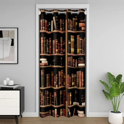 Bookshelf Door Curtain for Doorways,Vintage Educational Bookcase Blackout Cur... - Image 1 of 4