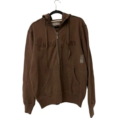 Guess Jeans Mens Hoodie Size L Brown Full Zip Cotton Pocket Embroidered Logo NWT - Image 1 of 4