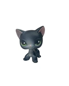 Authentic Littlest Pet Shop #336 Black White Shorthair Siamese Green Eye LPS Cat - Picture 1 of 6