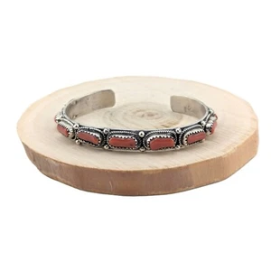 Navajo Cuff Bracelet Signed Handmade Ethnic Native Amer Coral Cuff sz 6.5 *** - Picture 1 of 9
