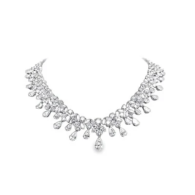 Mid-Century 54 Carat Diamond Drop Platinum Bib Necklace - Image 1 of 4