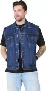 Men's Denim Waistcoat Vest Casual Cargo Sleeveless Retro Biker Cowboy Jacket - Picture 1 of 10