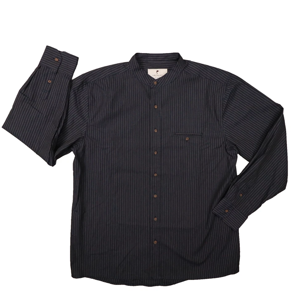 Lee Valley Ireland Men's Navy Blue Stripe Grandfather Shirt size Large