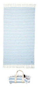 VICTORIA’S SECRET MONOGRAM FRINGE BEACH BLANKET BLUE WHITE STRIPED 34"x60" NWT - Picture 1 of 3