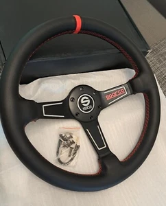 SPARCO Deep Dish Black Leather Steering Wheel 350mm Universal Fast Delivery - Picture 1 of 4