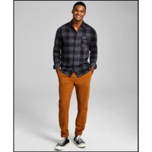 And Now This Mens Flannel Shirt, Gray Black Plaid, Long Sleeve, Size M, NWT - Picture 1 of 4