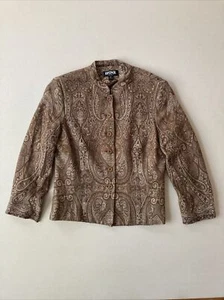VINTAGE Kasper Jacket Brown Tapestry Blazer 8P Petite Lined Boho Indian Asian - Picture 1 of 9