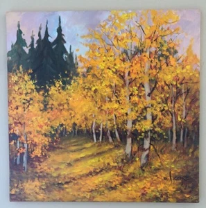 EVA SZORC Landscape Painting Original Oil On Canvas 20" x 20" Fall Birch Forest - Picture 1 of 11