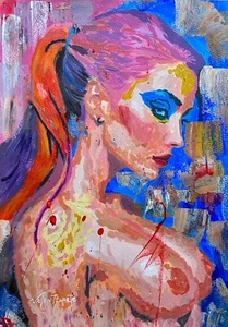 ORIGINAL HANDMADE OIL PAINTING VALENTINARTE WOMAN SEXY BEAUTY NUDE POP ART - Picture 1 of 2