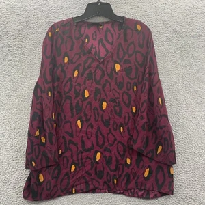 JM Collection Blouse Womens Large Top 3/4 Sleeve Burgundy Cheetah Print - Picture 1 of 7